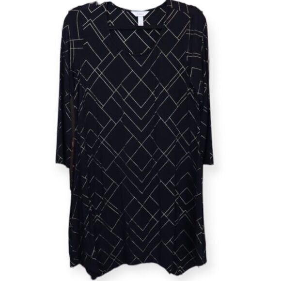 Soma Black and Gold Geometric Print Shift Dress - Picture 1 of 5